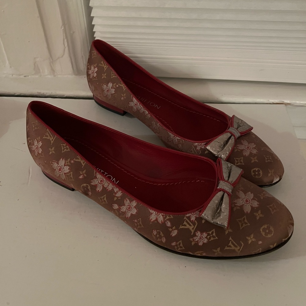 Louis Vuitton Brown Monogram Satin Cherry Blossom Flats - Picture 2 of 3